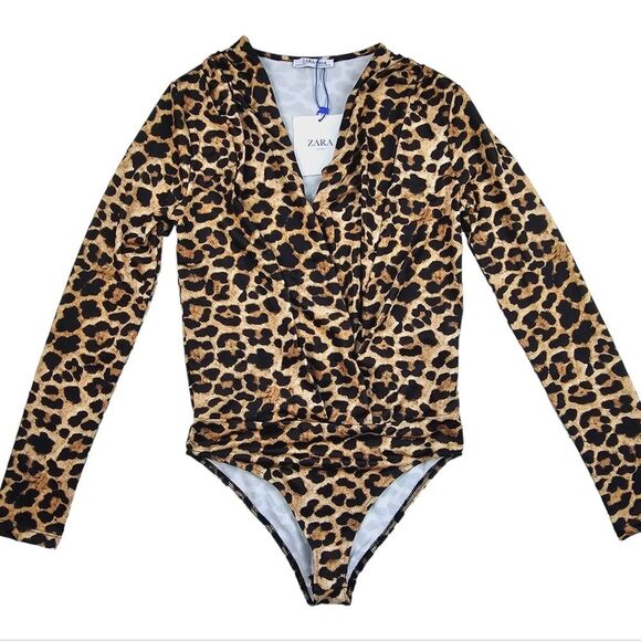 Zara -596‎ NWT Women's Wrap Animal Print Bodysuit Size Small - Picture 1 of 7